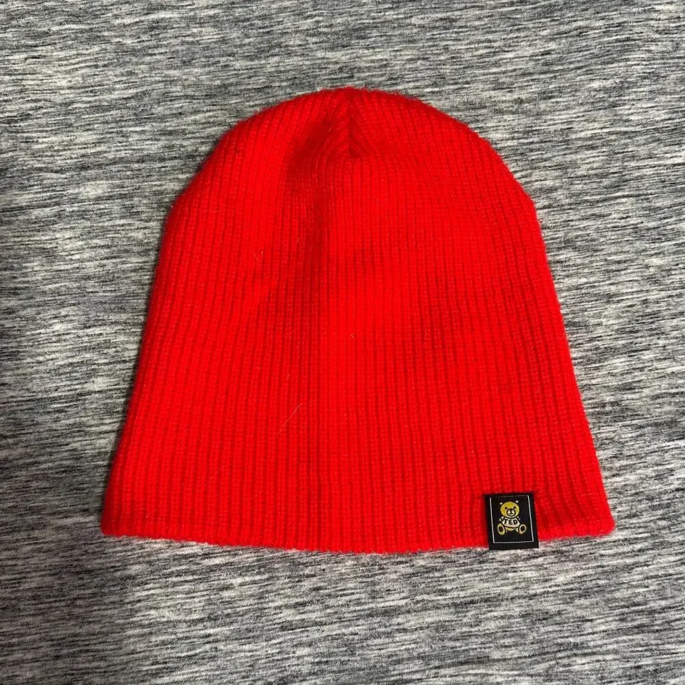 Teddy Fresh Red Ribbed Knit Beanie Streetwear Y2K Skater Hat